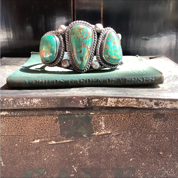 VTG Native American Turquoise Silver Cuff - Picture 2 of 4